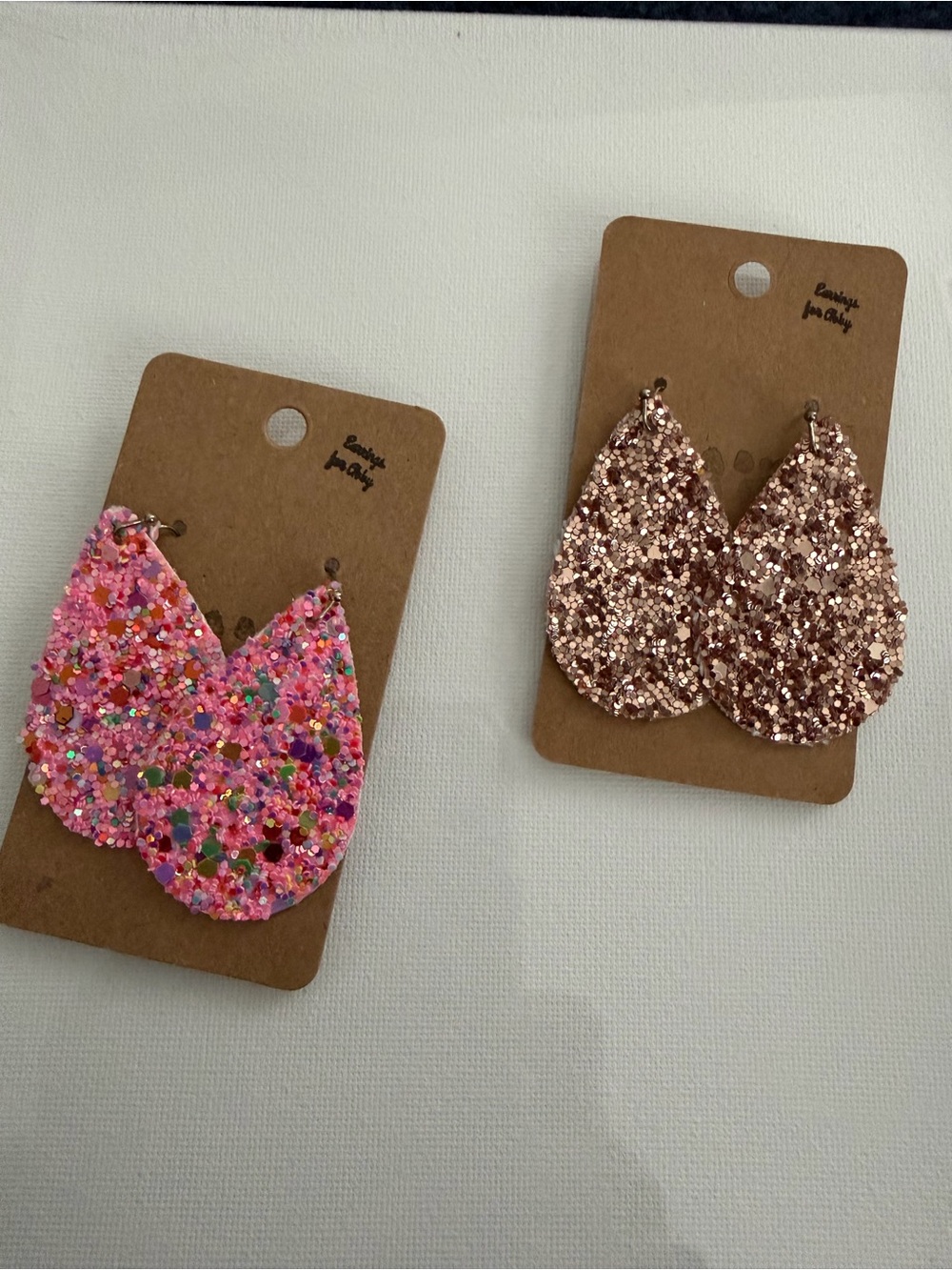 Two Pairs - Glitter Teardrop Earrings in Pink and Rose Gold